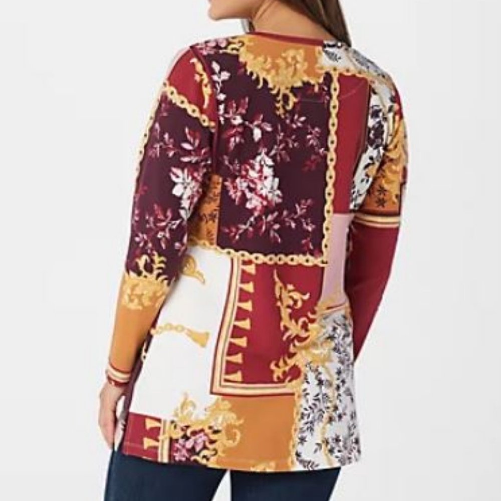 Denim & Co Printed Jersey Long-Sleeve Henley Tunic - Picture 2 of 2